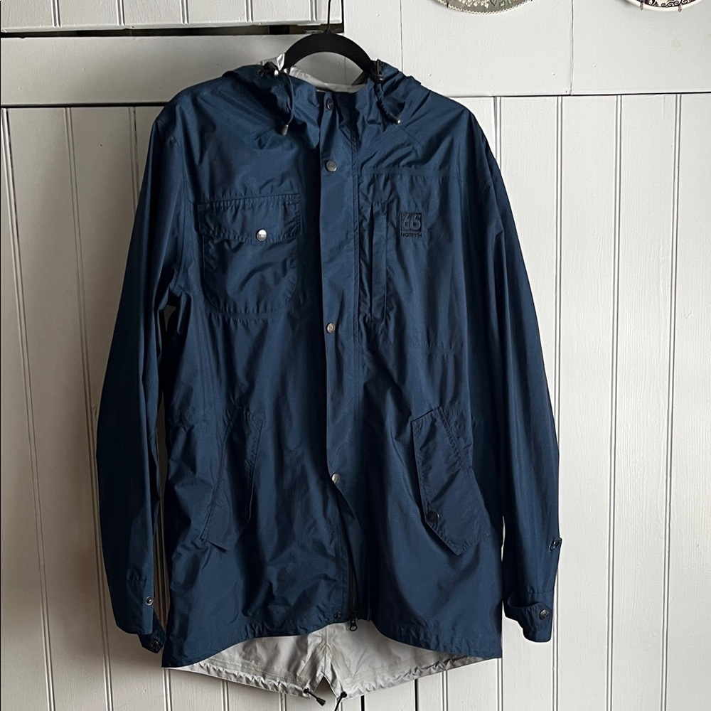 66 North Men's Navy Blue Hooded waterproof jacket